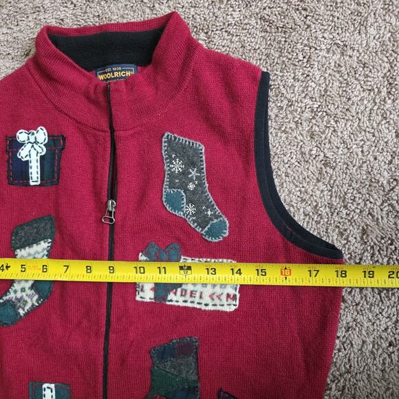 Vtg Woolrich Christmas Sweater Women S Red Patchwork Full Zip Vest Holiday Cotta - Picture 6 of 8